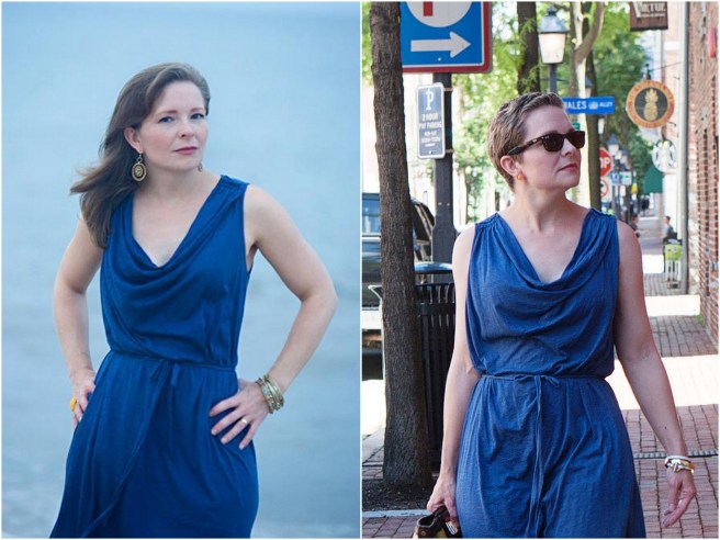 then and now blue dress